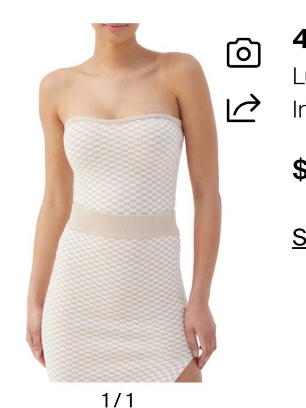 Beige Check Knit Tube Top and Skirt Set - Women